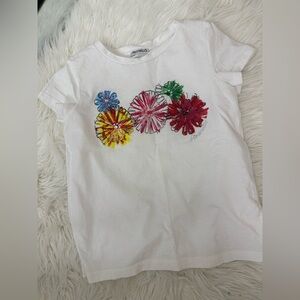 Simonetta White and Blue Short Sleeve Tee with Floral Accents